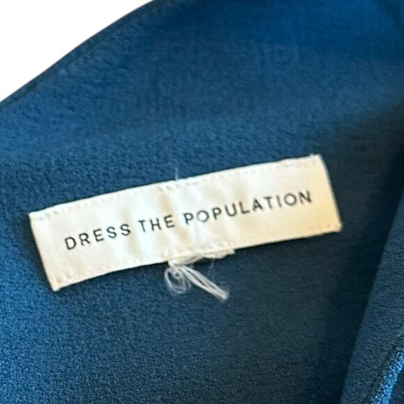 Dress The Population Lyla Crepe Cocktail Dress Peacock Blue Sheath Size 12 - Picture 13 of 13